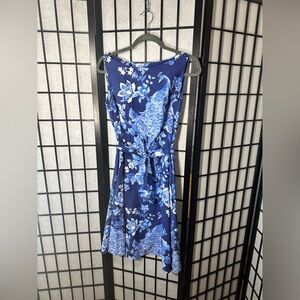 Chic Floral Blue and White Midi Dress 100% Cotton L